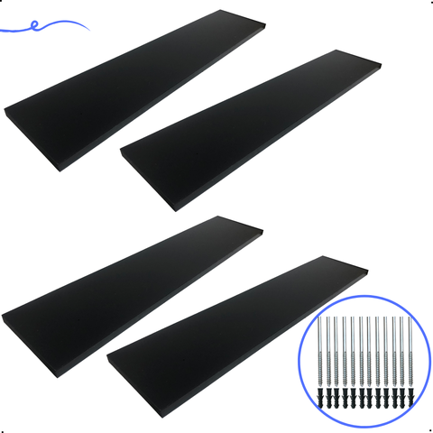 Kit 4 Prateleira Preta 70X15 + Suporte Flutuante Mdf  Organizadora Decoração Cozinha Banheiro Sala