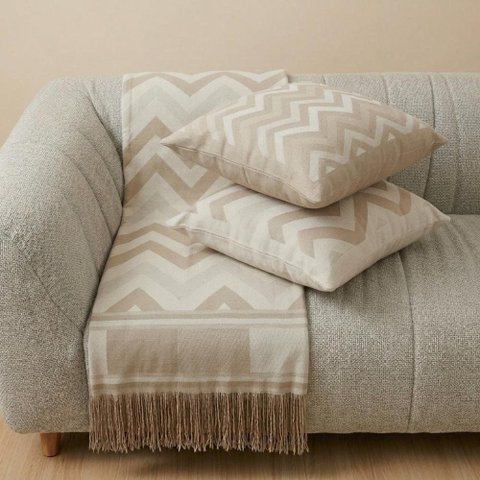 Kit Manta e Almofadas Decorativas para Sofá Cherry Bege - Nexta Casa