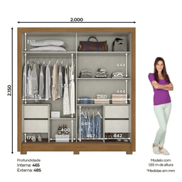 Guarda Roupa Briz 2 Portas Deslizantes Nature/off White B93-127 La 200- Henn - 2