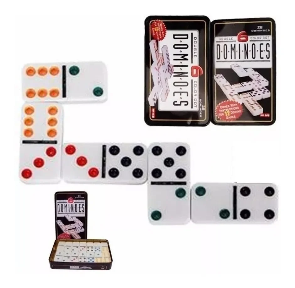 Jogo de domino colorido na lata barcelona 28 pecas