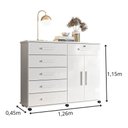 Ver imagem 6 de Cômoda Platina Lukaliam 5 Gavetas Sapateira Rodízios Gaveta com Chave 1,26m:branco
