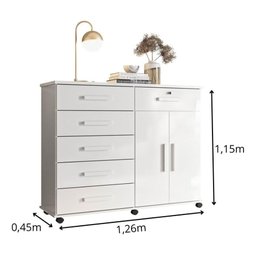 Cômoda Platina Lukaliam 5 Gavetas Sapateira Rodízios Gaveta com Chave 1,26m:branco - 6