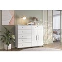 Ver imagem 1 de Cômoda Platina Lukaliam 5 Gavetas Sapateira Rodízios Gaveta com Chave 1,26m:branco