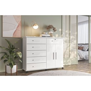 Cômoda Platina Lukaliam 5 Gavetas Sapateira Rodízios Gaveta com Chave 1,26m:branco