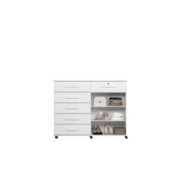 Cômoda Platina Lukaliam 5 Gavetas Sapateira Rodízios Gaveta com Chave 1,26m:branco - 2