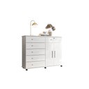 Ver imagem 3 de Cômoda Platina Lukaliam 5 Gavetas Sapateira Rodízios Gaveta com Chave 1,26m:branco