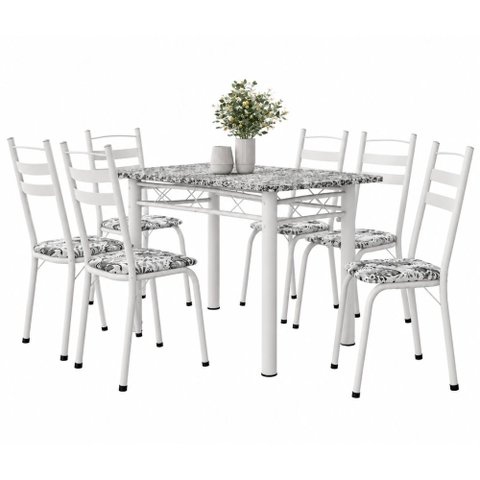 Conjunto de Mesa Sala de Jantar Leia com 6 Cadeiras Tubular Granito 1,40m Artefamol