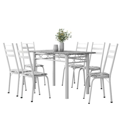 Conjunto de Mesa Sala de Jantar Leia com 6 Cadeiras Tubular Granito 1,40m Artefamol