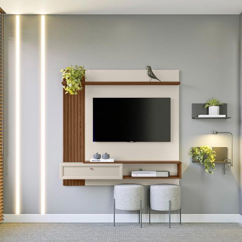 Painel Home Suspenso Quito para Tv até 55 Freijó/Off White G77 - Gran Belo
