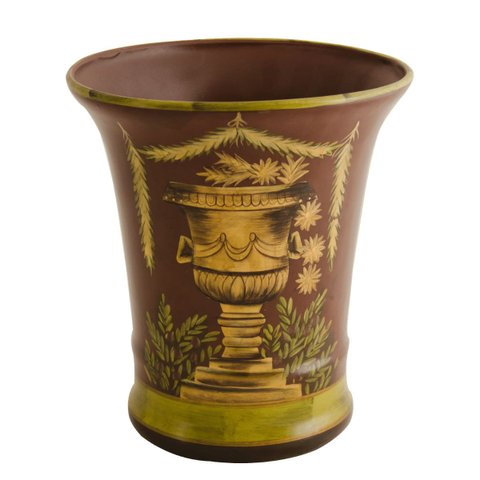 Cachepot pequeno em cerâmica, com pintura estilo imperial e acabamento brilhante em laca chinesa