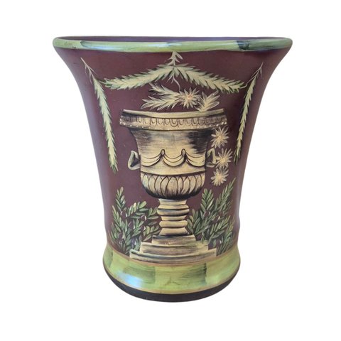 Cachepot Vaso Cerâmica Pintura Imperial Marrom Acabamento Laca Chinesa 21cm Columbus Gold