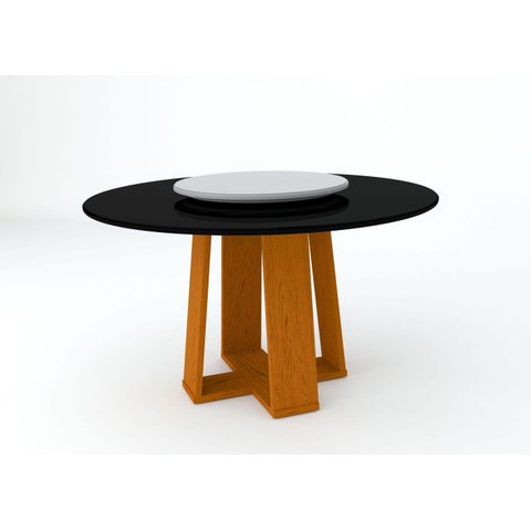Mesa Isabela 135x135 com Tampo Giratório - Ipê/preto/off White