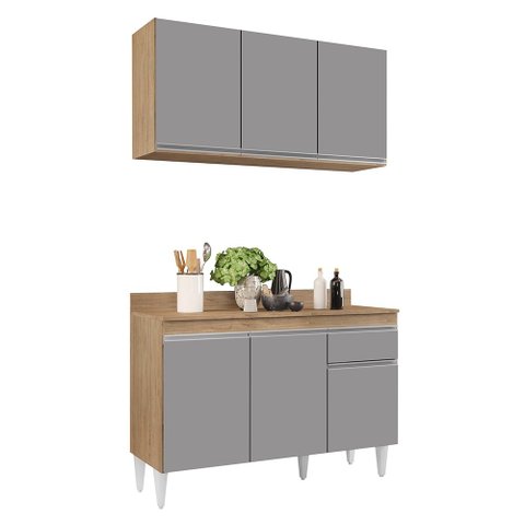 Kit Armário Aéreo e Balcão de Cozinha Lavanderia Lucy com Tampo 120 cm - D’Rossi Castanho e C