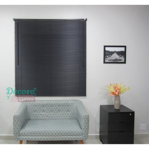 Persiana Horizontal PVC 25mm BLOCK LUXO 100larg x 160alt Preta - Quarto/Sala/ Escritório/Cozinha/Lav