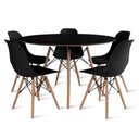 Ver imagem 2 de Conjunto de Mesa de Jantar Eames Eiffel Redonda 110cm Tampo de Madeira Preto com 5 Cadeiras Pretas