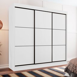 Guarda Roupa Casal 3 Portas de Correr 8 Gavetas Tókio Branco - Saga Decor - 2