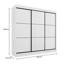 Guarda Roupa Casal 3 Portas de Correr 8 Gavetas Tókio Branco - Saga Decor - 4