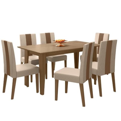 Conjunto de Jantar Liz 6 Lugares Tampo MDP Cadeiras Estofadas Suede Carvalho 160cm Poliman Móveis