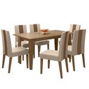 Ver imagem 1 de Conjunto de Jantar Liz 6 Lugares Tampo MDP Cadeiras Estofadas Suede Carvalho 160cm Poliman Móveis
