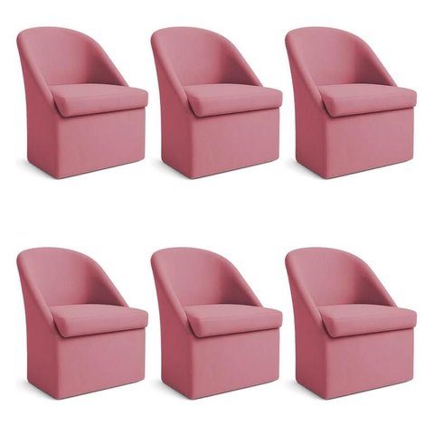 Kit 6 Poltronas Decorativa Malli Veludo - Pallazio Cor:Rosa