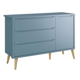Cômoda Infantil Theo 1 Porta Azul com Pés Madeira Natural - Reller - 1