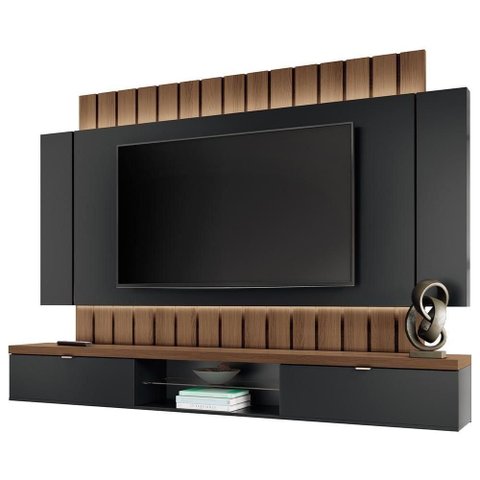 Painel para Tv 70 Pol Ripado com Bancada Suspensa Luzzi B01 Preto Castanho - Lyam Decor