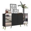 Ver imagem 1 de Aparador Buffet 4 Portas Com Espelho Retrô Vegas Multimóveis V3562 Preto/Natural Preto/Natural