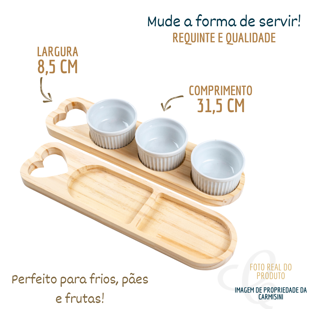 Petisqueira Chique em Madeira com Ramequim Porta Molho - 3