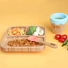 Prato Quadrado C Divisórias e Ventosa Para Alimentação Infantil Bebê 6 Meses Bambu e Silicone - 6
