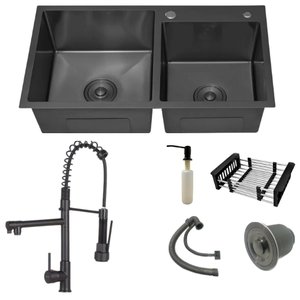 Cuba Cozinha Dupla Aço Inox Preta 78x43 Quadrada C/torneira