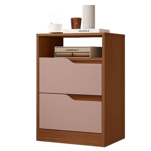 Mesa de Cabeceira 2 Gavetas Sara Flex Nogueira/Capuccino