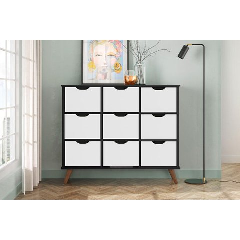 Nicho Organizador Retro Preto com 9 Gavetas Brancas 108 x 92,5cm - FdECOR