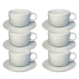 Kit Xícara de Café com Pires Convexa Porcelana Branca – 6 Peças - 1