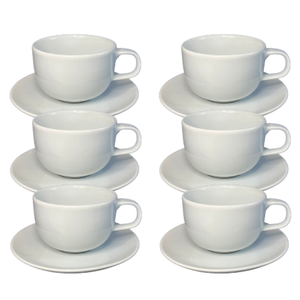 Kit Xícara de Café com Pires Convexa Porcelana Branca – 6 Peças