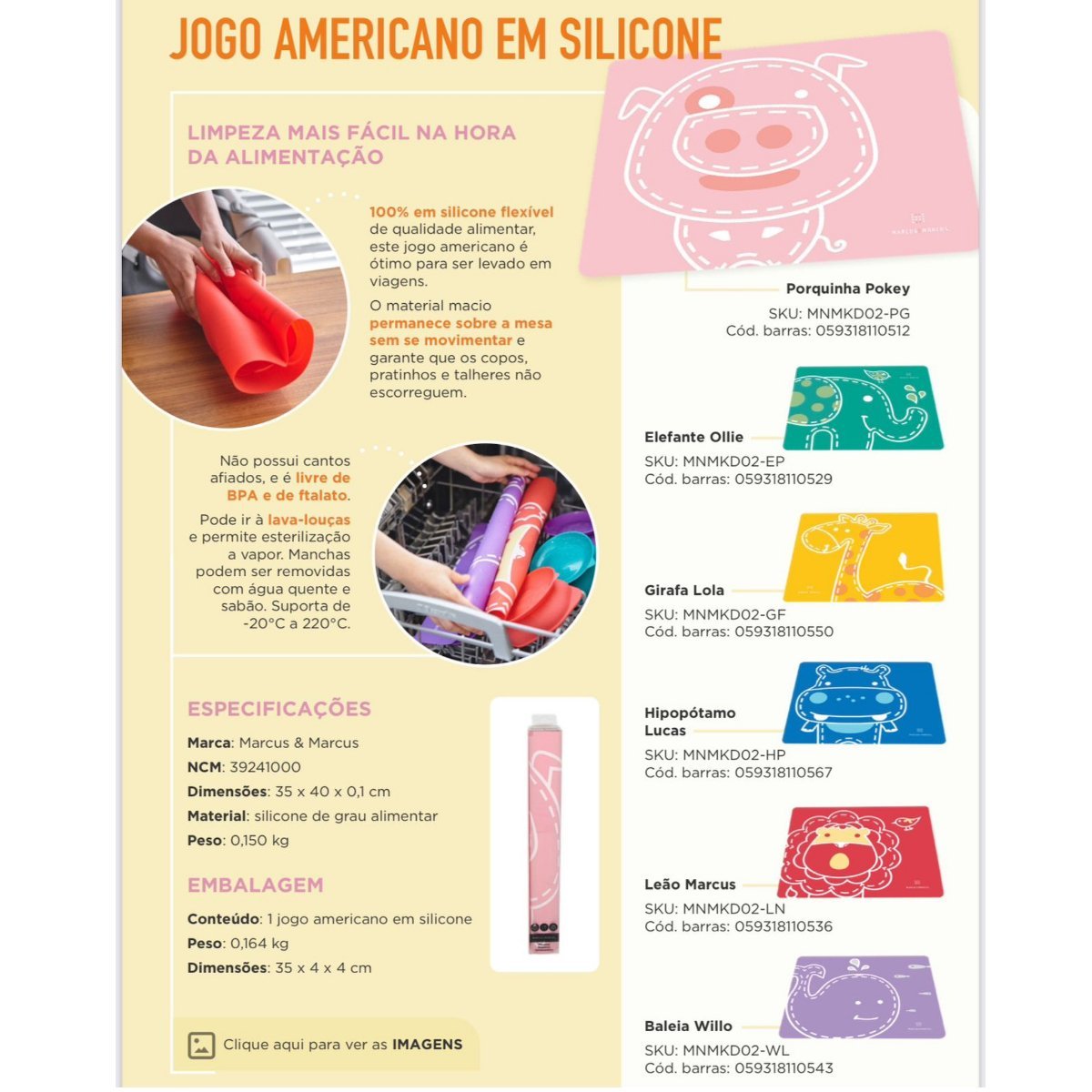 Jogo Americano Infantil e Bandejas em Silicone