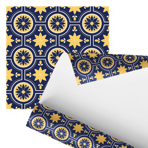 Papel de Parede Adesivo Arabesco Azul e Amarelo 2,80m