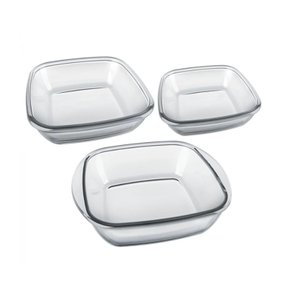 Jogo de Assadeiras Quadrada Vidro Refratário 3 Peças 0,73 L 1,5 L e 2,4 L - Nadir Figueiredo