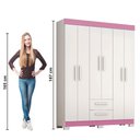 Ver imagem 5 de Guarda Roupas Casal Juvenil 6 Portas 2 Gavetas Líbano Branco / Rosa Notável