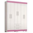 Ver imagem 1 de Guarda Roupas Casal Juvenil 6 Portas 2 Gavetas Líbano Branco / Rosa Notável