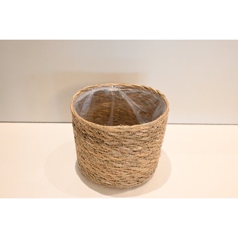 Cesto Cachepot de Palha Natural Seagrass com Forro de Plástico para Vaso