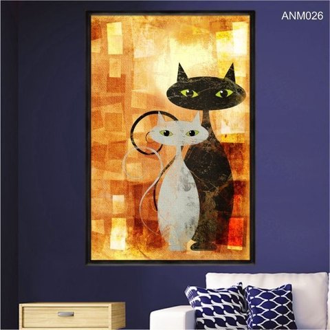 Quadro Decorativo - Pintura Gato Vintage Anm026 Vidro com Impressão Uv - 80x60cm