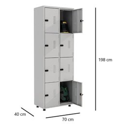Armário Roupeiro Aço 8 Portas Academia Guarda Volume EA702 Cinza - 3