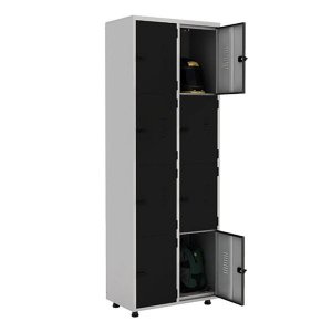 Armário Roupeiro Aço 8 Portas Academia Guarda Volume EA702 Preto