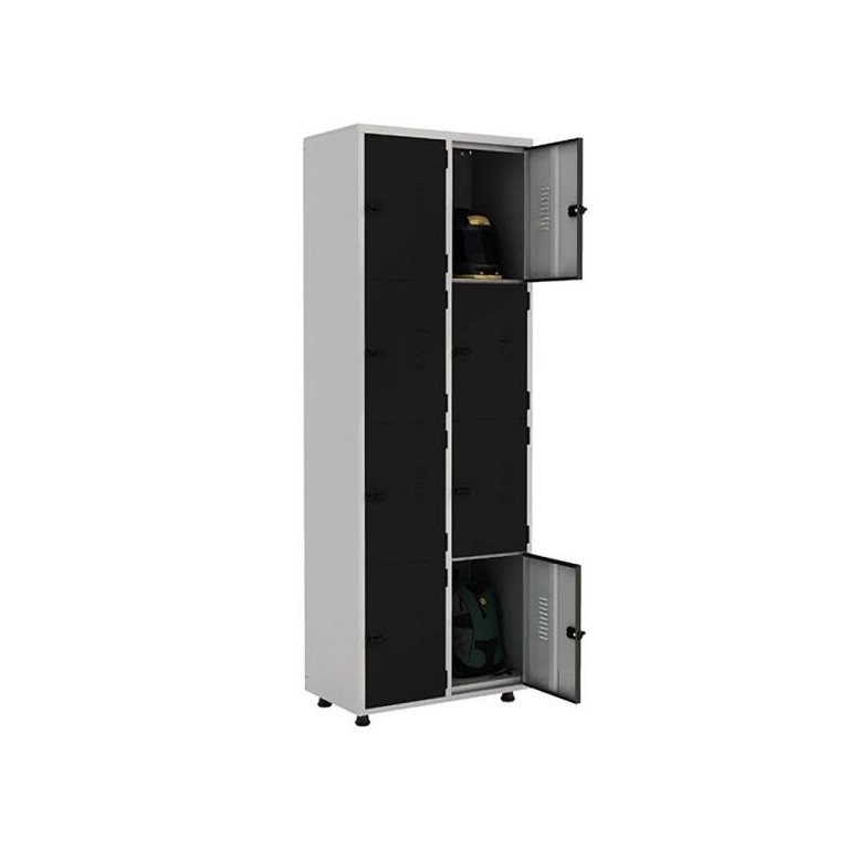 Armário Roupeiro Aço 8 Portas Academia Guarda Volume EA702 Preto