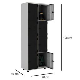 Armário Roupeiro Aço 8 Portas Academia Guarda Volume EA702 Preto - 3