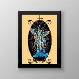 Quadro Arcanjo Miguel Arte Digital 33x24cm:Madeira preta - 2