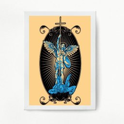 Quadro Arcanjo Miguel Arte Digital 33x24cm:Madeira preta - 1