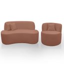 Ver imagem 1 de Kit 2 Poltronas com Sofá Curvo 2 Lugares Feijão Forma Orgânica 1,50 Bouclé Maranata