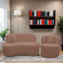 Ver imagem 2 de Kit 2 Poltronas com Sofá Curvo 2 Lugares Feijão Forma Orgânica 1,50 Bouclé Maranata