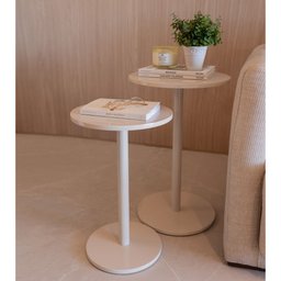 Conjunto de Mesinhas Redondas Laterais Offwhite P/ Decorar Apoiar em Salas Quartos Hall Consultórios - 2